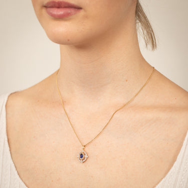 9ct Yellow Gold Oval Created Sapphire And Diamond Pendant