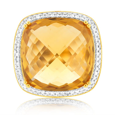 9ct Yellow Gold Natural Citrine And Diamond Ring