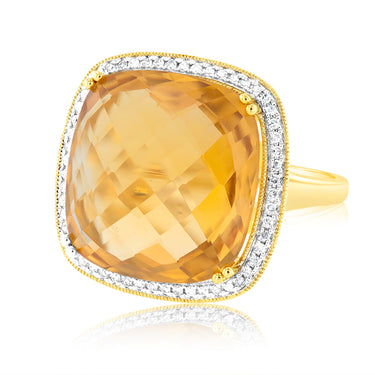 9ct Yellow Gold Natural Citrine And Diamond Ring