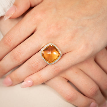 9ct Yellow Gold Natural Citrine And Diamond Ring