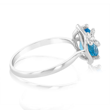 9ct White Gold Natural Blue Topaz And Diamond Ring