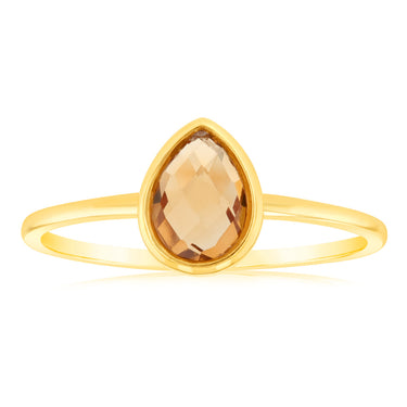 9ct Yellow Gold Pear Natural Quartz Ring