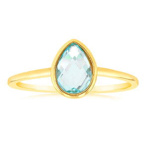 9ct Yellow Gold Natural Blue Topaz Ring