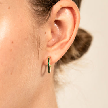 9ct Yellow Gold Green Zirconia Slim Hoop Earrings