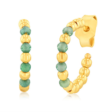 9ct Yellow Gold Green Zirconia Open 3/4th Hoop Earrings
