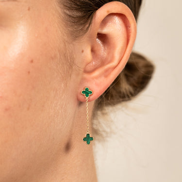 9ct Yellow Gold Malachite Clover Petal Drop Earrings