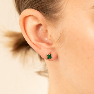 9ct Yellow Gold Malachite Petal Stud Earrings