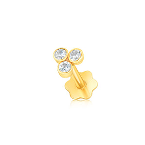 9ct Yellow Gold Three Zirconia Labret Stud Earring (Single only)