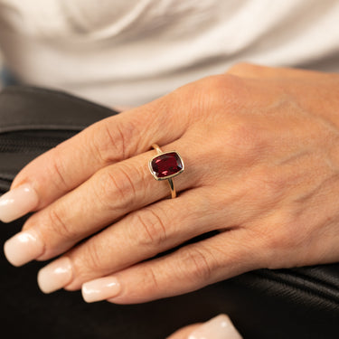 4.50 Carat Created Ruby Bezel Set Ring in 9ct Yellow Gold