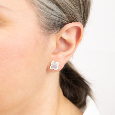 Mother of Pearl Clover Stud Earrings in 9ct Yellow Gold
