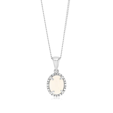 Opal & 5 Points Diamond Pendant in Sterling Silver