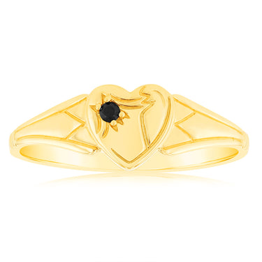 Natural Sapphire Heart Signet Ring in 9ct Yellow Gold