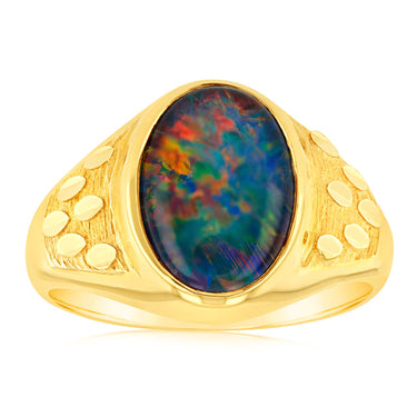 9ct Yellow Gold 14x10MM Triplet Opal Gents Ring