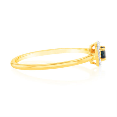 9ct Yellow Gold 3.0mm Sapphire Ring in 14 Diamonds
