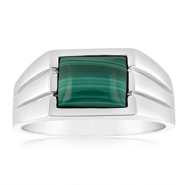 Sterling Silver 2.35 Carat Malachite Gents Ring