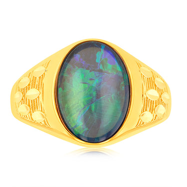 10X8mm Oval Shaped Opal Ring in 9ct Yellow Gold