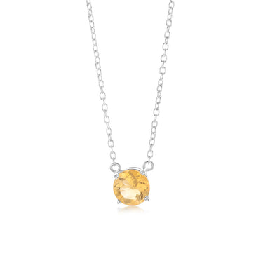 7mm Natural Citrine Pendant in Sterling Silver with Chain