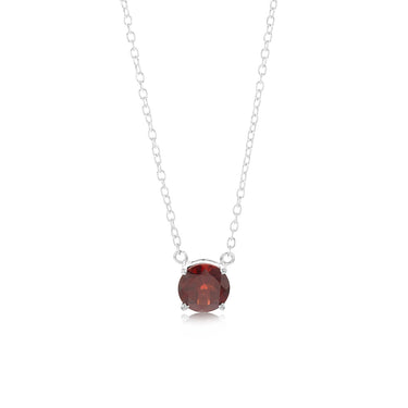 7mm Natural Garnet Pendant in Sterling Silver with Chain