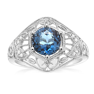 1.5Ct London Blue Topaz Ring with 8 Diamonds in Sterling Silver