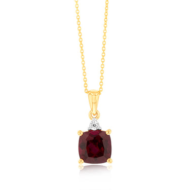 9ct Yellow Gold 2ct Created Ruby and Diamond Pendant On 45cm Chain