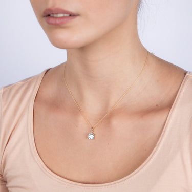 9ct Yellow Gold 1.75ct Sky Blue Topaz and Diamond Pendant on 45cm Chain