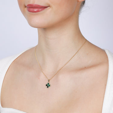 9ct Yellow Gold Natual Malachite 4 Leaf Clover Pendant