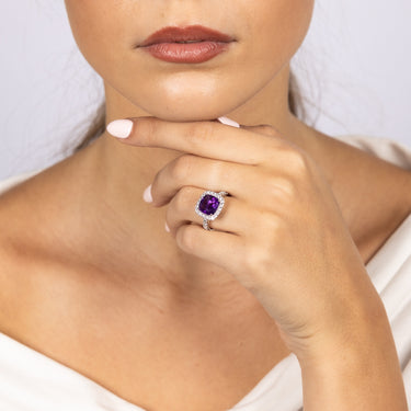 Natural Amethyst & Created White Sapphire Ring Sterling Silver