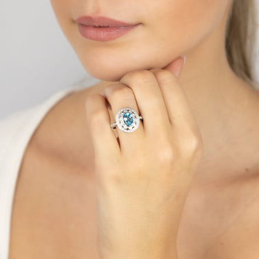 Sterling Silver 1.18 Carat Blue Topaz & 40Cubic Zirconia Ring