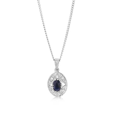 Sterling Silver 0.35 Ct Natural Sapphire & 4 Diamonds Pendant