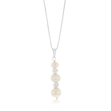 6-9MM Fresh Water Black Pearl Crystal Bead Earring & Pendant Set in Sterling Silver