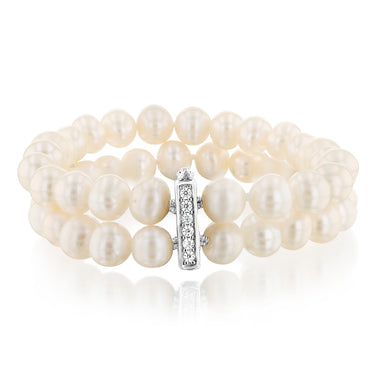 7-8mm Fresh Water Pearl & Cubic Zirconia Bracelet in Sterling Silver