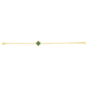 Clover Malachite & White Cubic Zirconia 20cm Bracelet in Gold Plated Silver