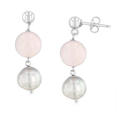 8-9mm Fresh Water Grey Pearl Drop Earrings in Sterling Silver