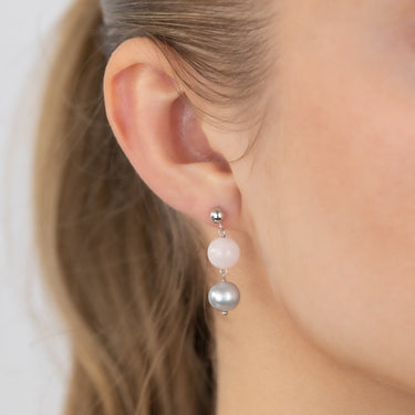 8-9mm Fresh Water Grey Pearl Drop Earrings in Sterling Silver