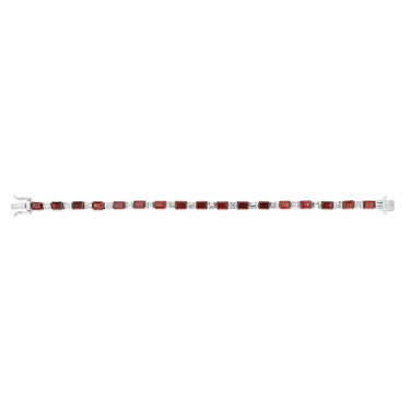 Sterling Silver 14.5 Carat Natural Garnet + White Topaz Fancy Bracelet 18CM