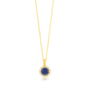 1 Carat Created Sapphire and Diamond Pendant with 45cm Chain in 9ct Yellow Gold