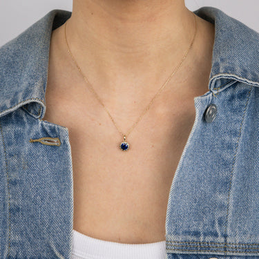 1 Carat Created Sapphire and Diamond Pendant with 45cm Chain in 9ct Yellow Gold