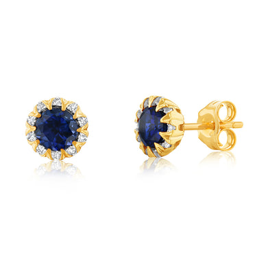 1 Carat Created Sapphire and Diamond Stud Earrings in 9ct Yellow Gold