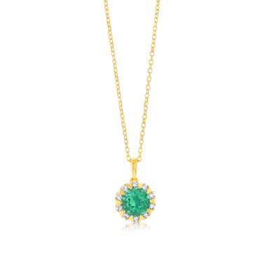 0.87 Carat Created Emerald and Diamond Pendant with 45cm Chain in 9ct Yellow Gold