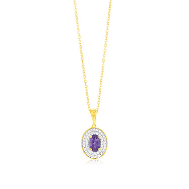 0.46 Carat Amethyst and Diamond Pendant with 45cm Chain in 9ct Yellow Gold