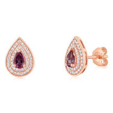 0.5 Carat Pink Topaz Pear and Diamond Stud Earrings in 9ct Rose Gold
