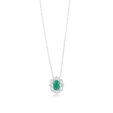 0.40 Carat Created Emerald Oval and Diamond Pendant in 9ct Yellow Gold