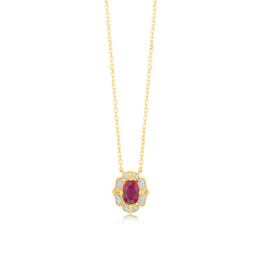 0.50 Carat Created Ruby Oval and Diamond Pendant with 45cm Chain in 9ct Yellow Gold