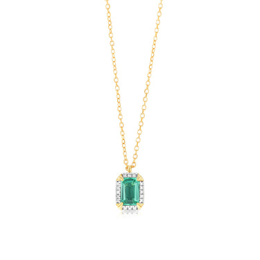 Created Emerald and Diamond Pendant in 9ct Yellow Gold