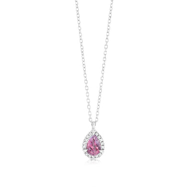 Pink Topaz and Diamond Pendant in 9ct White Gold