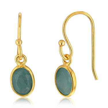 2 Carat Emerald Drop Earrings in Gold Plated Silver