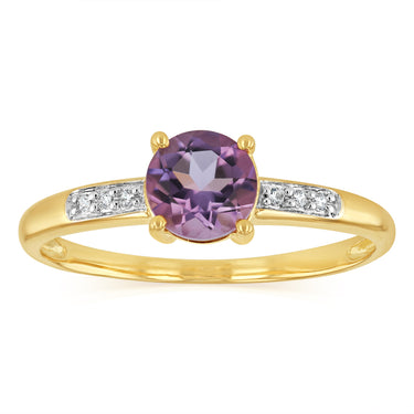 Amethyst & Zirconia Ring in 9ct Yellow Gold