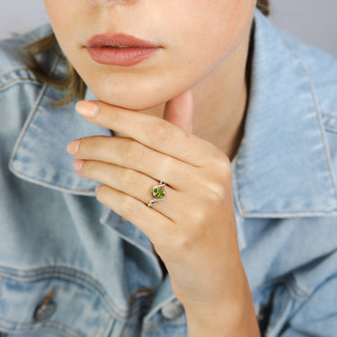 0.67 Carat Peridot Pear Shaped and Diamond Ring in 9ct Yellow Gold