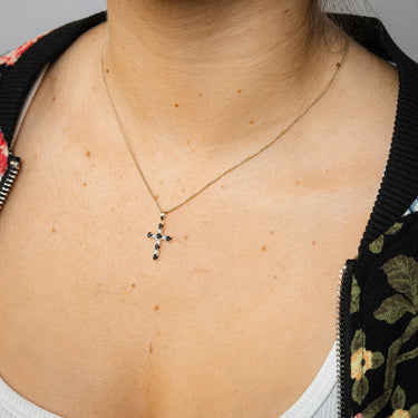 0.61 Carat Black Sapphire and Diamond Cross Pendant in 9ct Yellow Gold