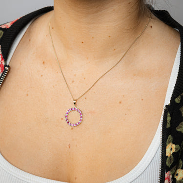 1 Carat Ruby and Diamond Circle Pendant in 9ct Yellow Gold